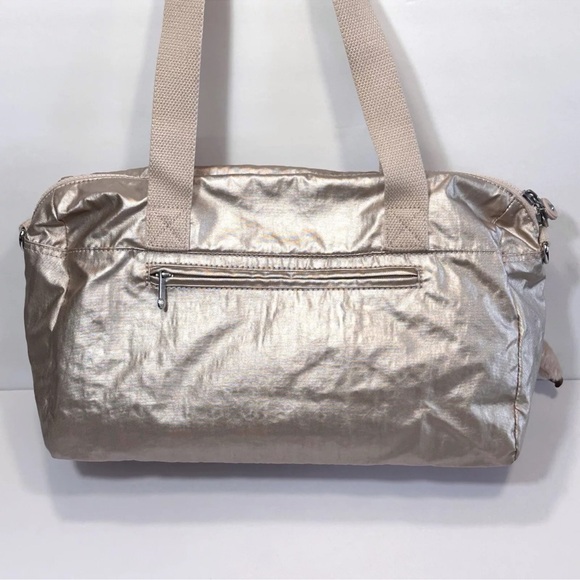 Kipling Defea Metallic Cyrene Pink Shoulder Bag Purse Nylon Monkey Key Charm - Picture 2 of 16